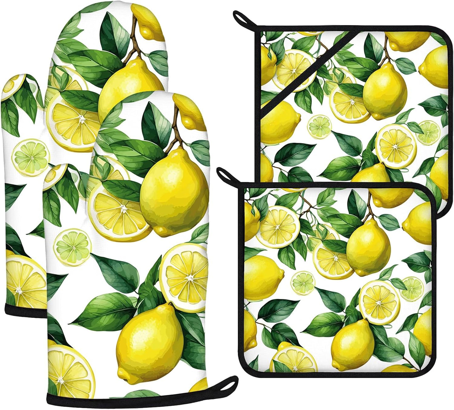 Lemon Fruits Oven Mitts and Pot Holders Sets 4Pcs,Heat Resistant to 400 F for Kitchen Cooking Baking BBQ 100% Cotton
