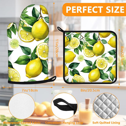 Lemon Fruits Oven Mitts and Pot Holders Sets 4Pcs,Heat Resistant to 400 F for Kitchen Cooking Baking BBQ 100% Cotton