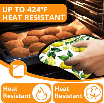 Lemon Fruits Oven Mitts and Pot Holders Sets 4Pcs,Heat Resistant to 400 F for Kitchen Cooking Baking BBQ 100% Cotton