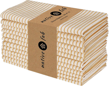 Cloth Napkins 18x18 inches, 100% Cotton Vintage Stripped Dinner Napkins, Set of 12, Soft Breathable Absorbent, Machine Washable Cloth Napkins, Yellow Beige