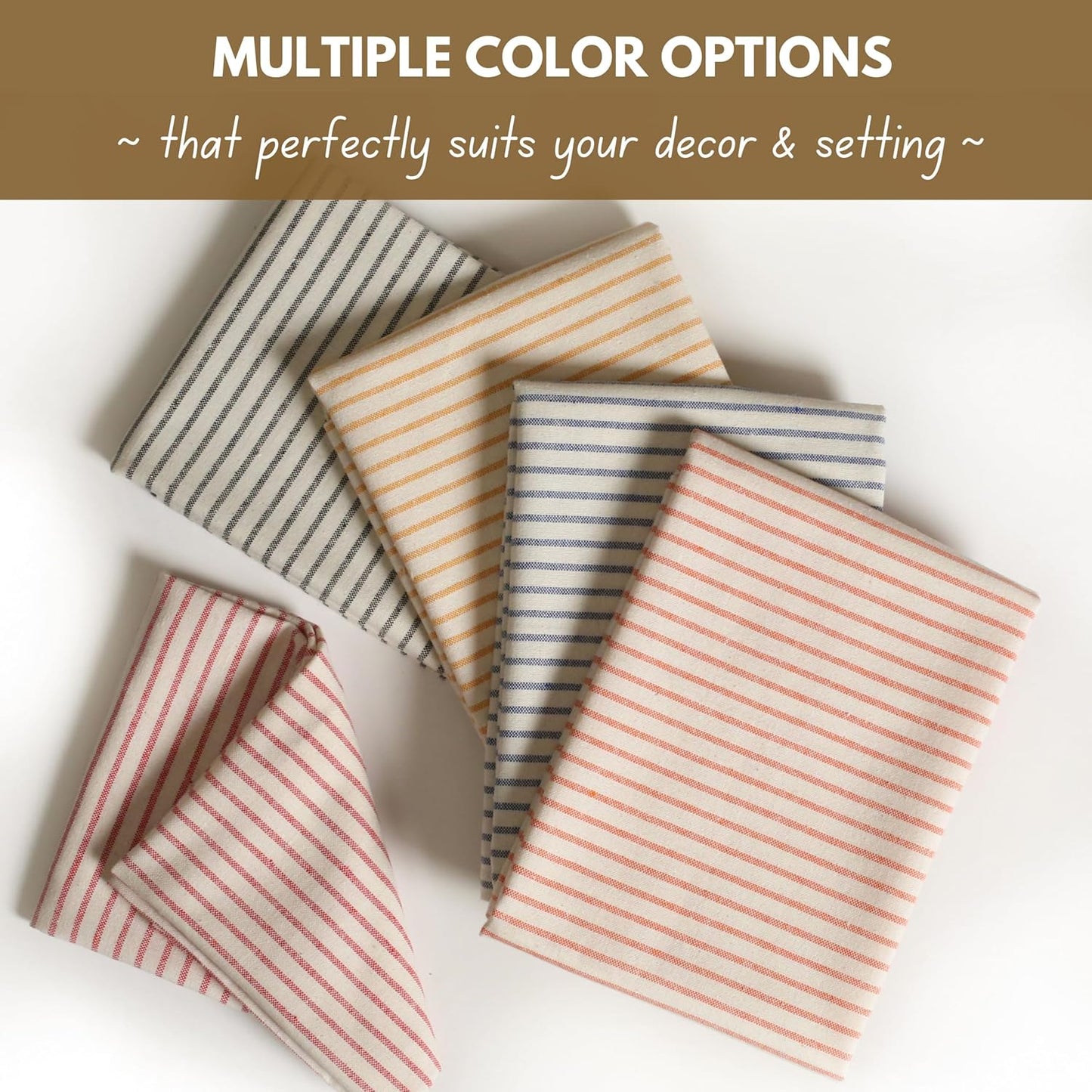 Cloth Napkins 18x18 inches, 100% Cotton Vintage Stripped Dinner Napkins, Set of 12, Soft Breathable Absorbent, Machine Washable Cloth Napkins, Yellow Beige