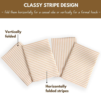 Cloth Napkins 18x18 inches, 100% Cotton Vintage Stripped Dinner Napkins, Set of 12, Soft Breathable Absorbent, Machine Washable Cloth Napkins, Yellow Beige