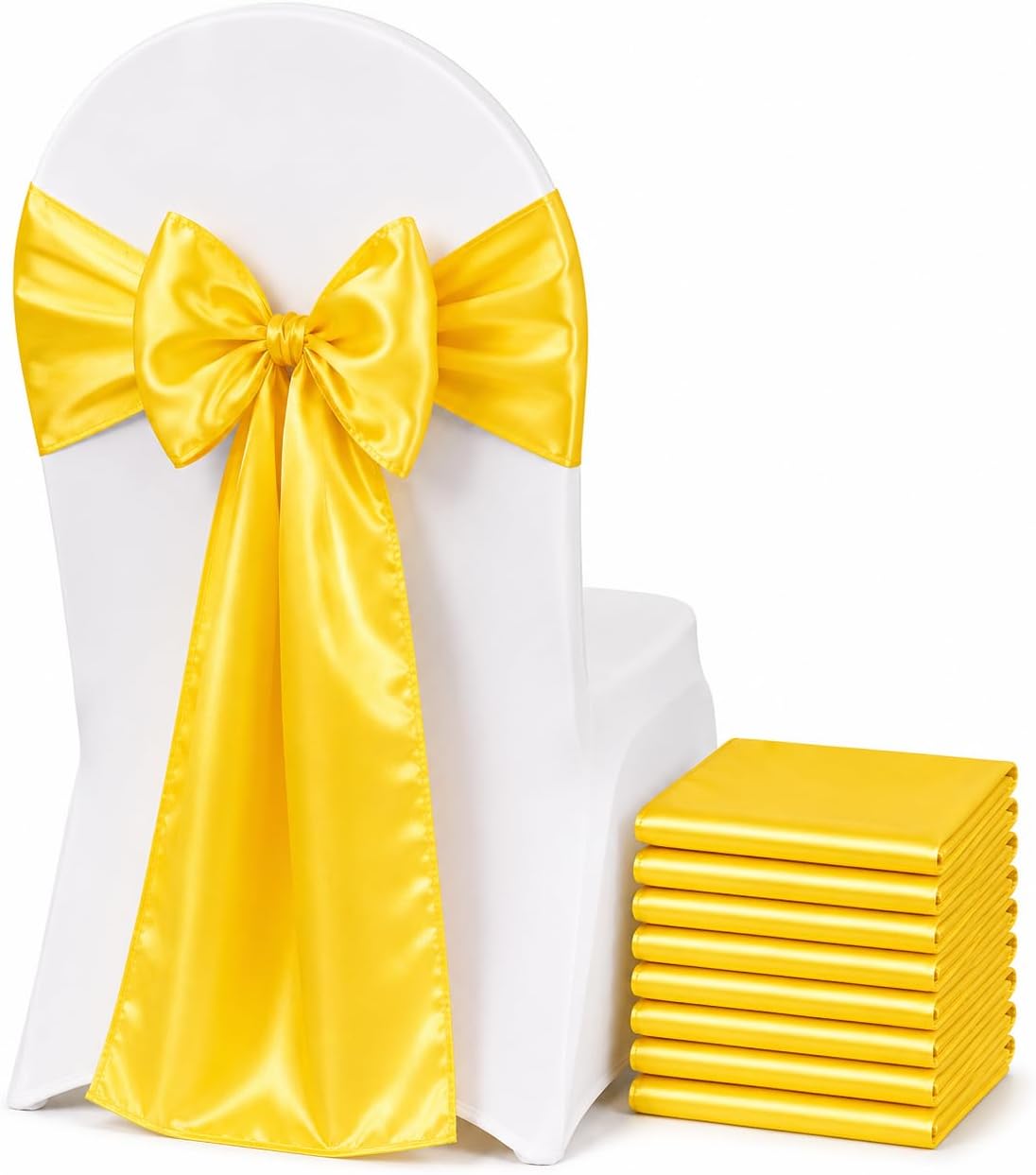 Satin Chair Sashes - Elegant Premium Quality, 6 x 108 Inch - Perfect for Weddings, Parties, and Events - Pack of 10 Pieces, Yellow
