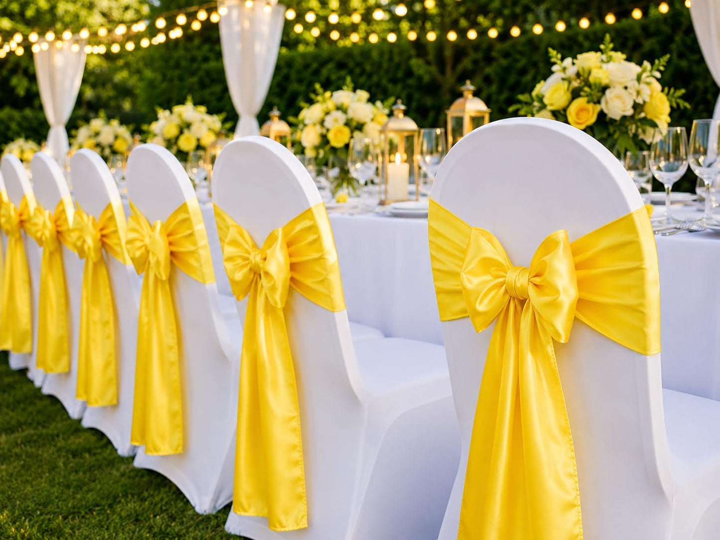 Satin Chair Sashes - Elegant Premium Quality, 6 x 108 Inch - Perfect for Weddings, Parties, and Events - Pack of 10 Pieces, Yellow