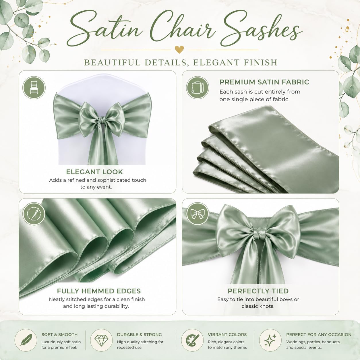Satin Chair Sashes - Elegant Premium Quality, 6 x 108 Inch - Perfect for Weddings, Parties, and Events - Pack of 10 Pieces, Yellow
