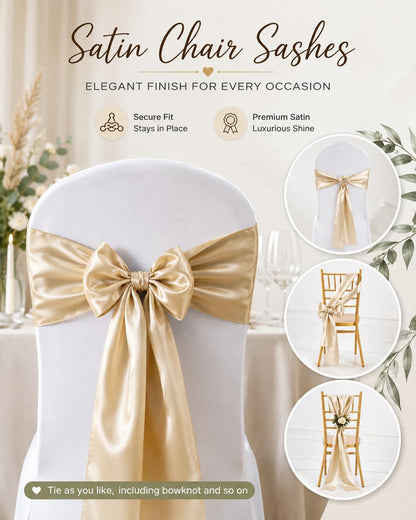 Satin Chair Sashes - Elegant Premium Quality, 6 x 108 Inch - Perfect for Weddings, Parties, and Events - Pack of 10 Pieces, Yellow