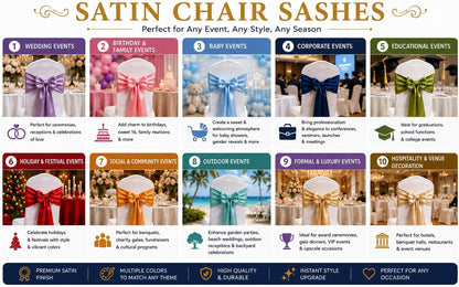 Satin Chair Sashes - Elegant Premium Quality, 6 x 108 Inch - Perfect for Weddings, Parties, and Events - Pack of 10 Pieces, Yellow