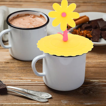 1pc Creative Silicone Flower Shape Cup Lid Cover Leakage Light Yellow Chrysanthemum Design for Maintaining Drink Freshness and Cleanliness for Home and Office Use
