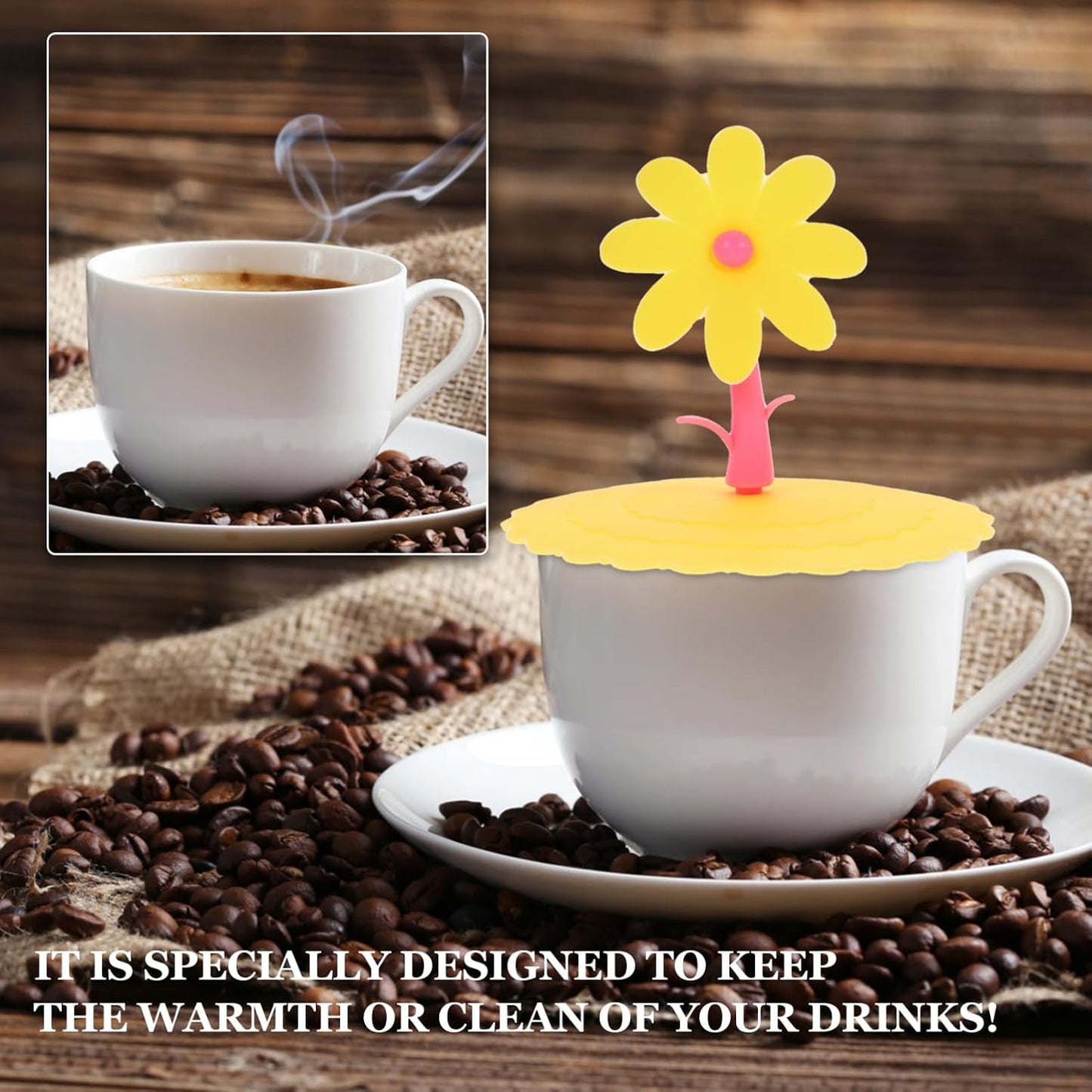 1pc Creative Silicone Flower Shape Cup Lid Cover Leakage Light Yellow Chrysanthemum Design for Maintaining Drink Freshness and Cleanliness for Home and Office Use