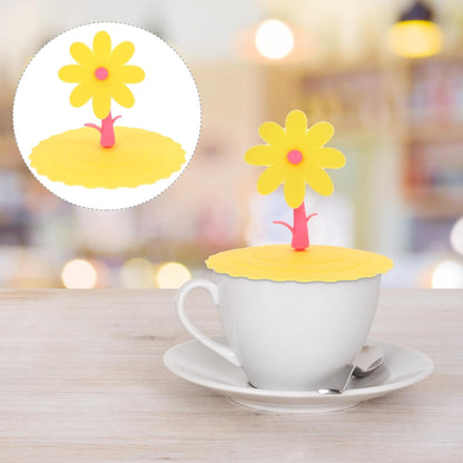 1pc Creative Silicone Flower Shape Cup Lid Cover Leakage Light Yellow Chrysanthemum Design for Maintaining Drink Freshness and Cleanliness for Home and Office Use