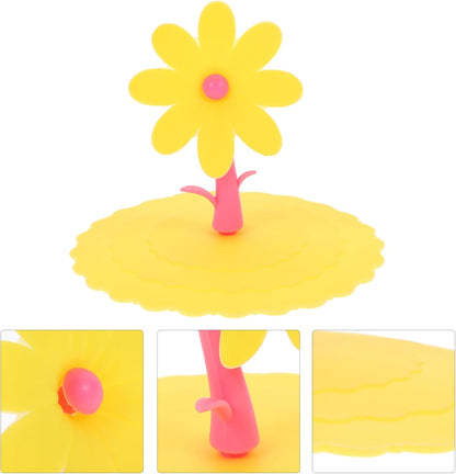1pc Creative Silicone Flower Shape Cup Lid Cover Leakage Light Yellow Chrysanthemum Design for Maintaining Drink Freshness and Cleanliness for Home and Office Use