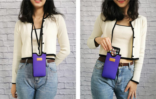 Neoprene Phone Holder Sleeve w/Belt Loop Holster (Purple) | For Men/Women; Water-resistant neoprene material, lightweight, w/ adjustable lanyard; Compatible with most of smartphones