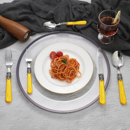 20 pieces Stainless Steel Flatware Sets With White Hanld,Dishware Safe (20, Yellow)