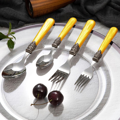 20 pieces Stainless Steel Flatware Sets With White Hanld,Dishware Safe (20, Yellow)