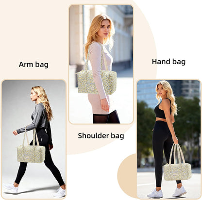 Top Zipper Floral Quilted Duffle Bag for Women, Yellow Quilted Small Floral Tote Bags with Coin Purse, Cute Cotton Shoulder Bag for Travel, Work, School