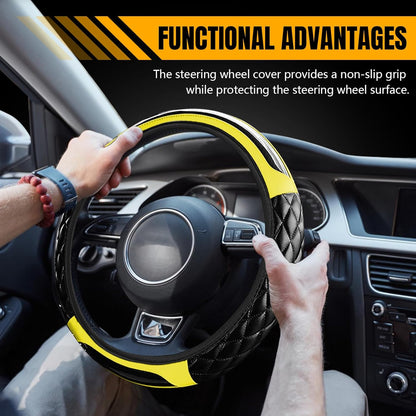 8PCS Car Accessories Set, Leather Car Steering Wheel Cover, Armrest Pad, Seat Belt Cover Pads, Gear Shift & Handbrake Covers, Cup Holder Coasters, Universal Auto Interior Accessories (Yellow)