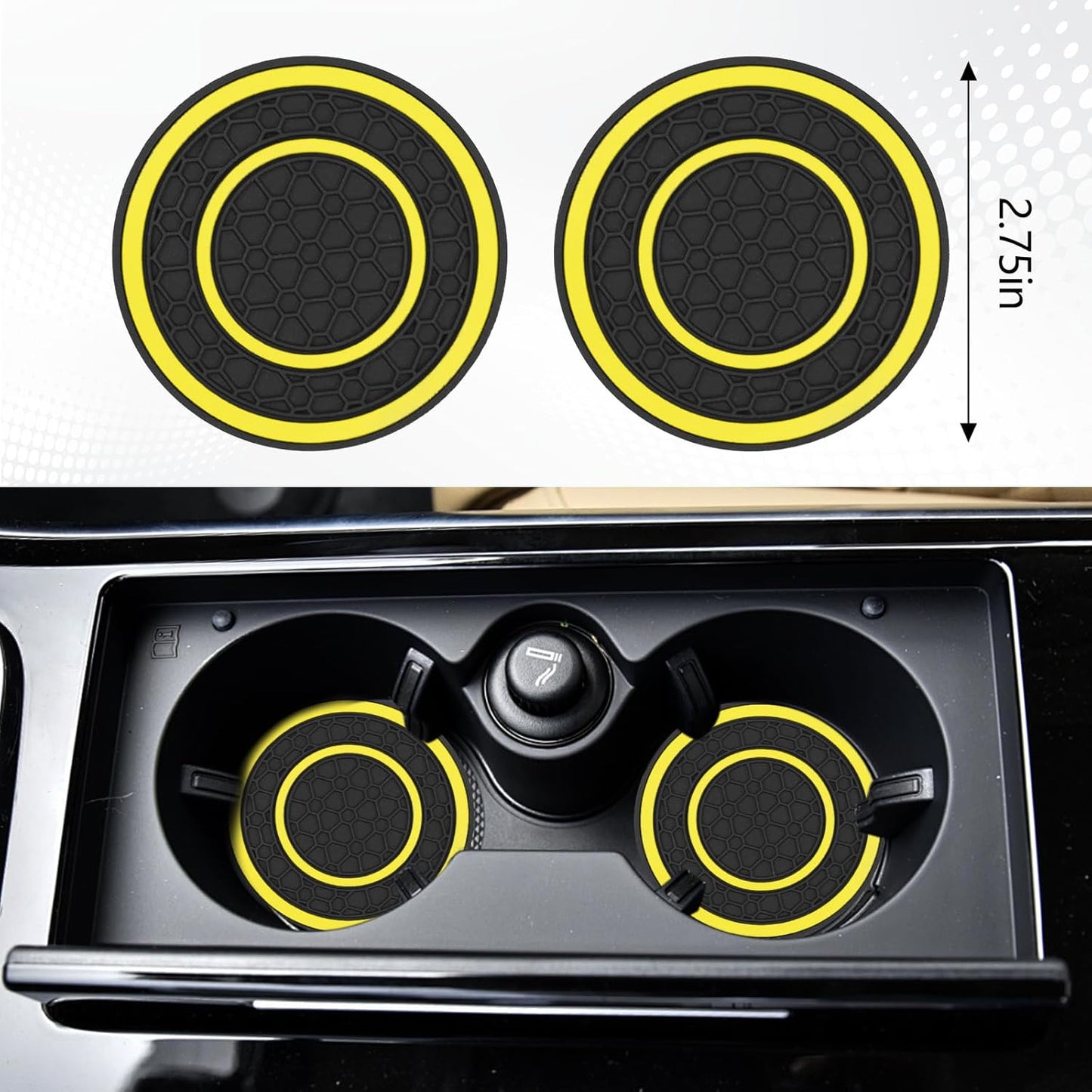 8PCS Car Accessories Set, Leather Car Steering Wheel Cover, Armrest Pad, Seat Belt Cover Pads, Gear Shift & Handbrake Covers, Cup Holder Coasters, Universal Auto Interior Accessories (Yellow)