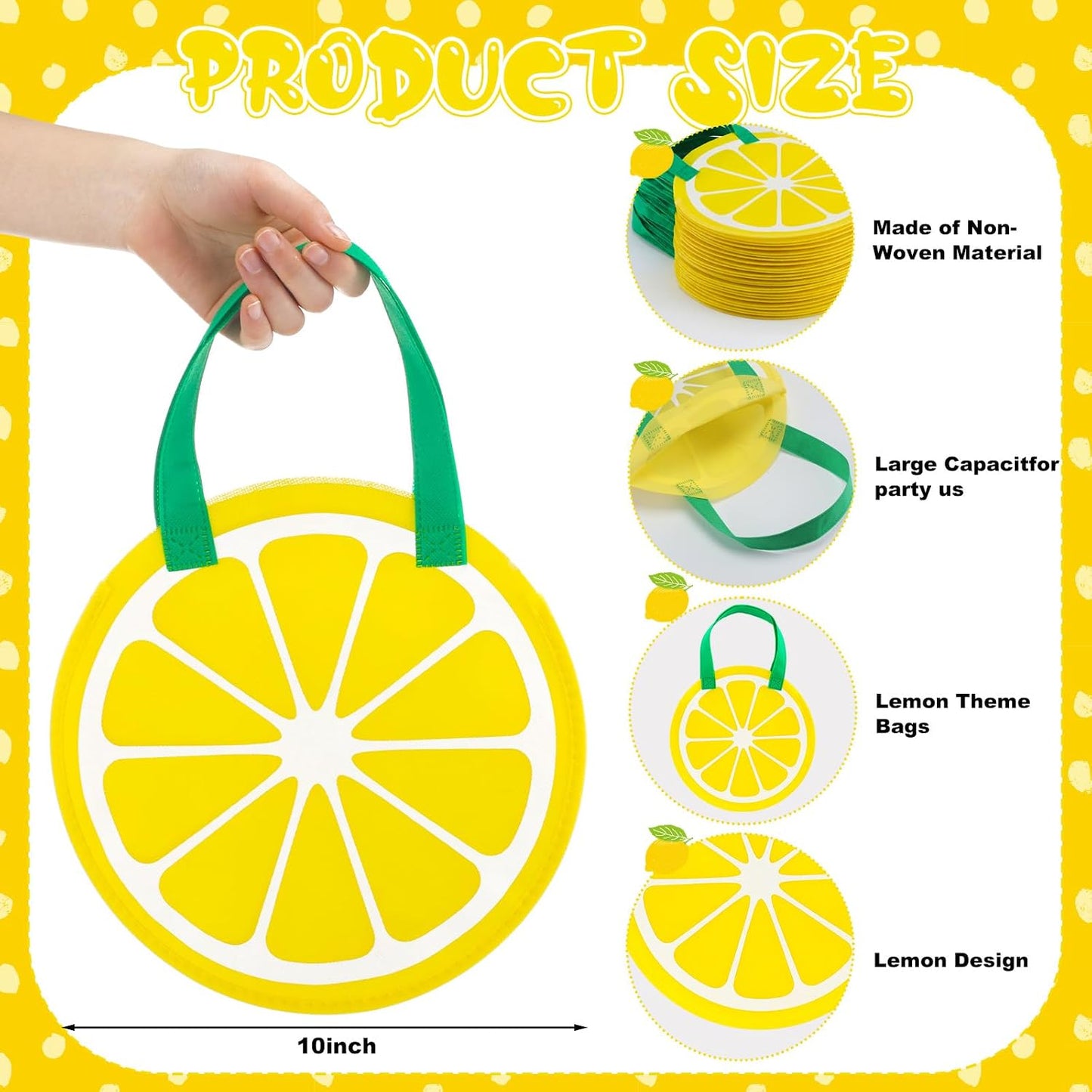 36 Pcs Lemon Gift Bags with Handle Non-woven Lemon Party Favors | Lemon Goodie Treat Candy Bags, Lemonade Stand, Back to School, Summer Fruit Birthday, Baby Shower, Wedding Party Supplies