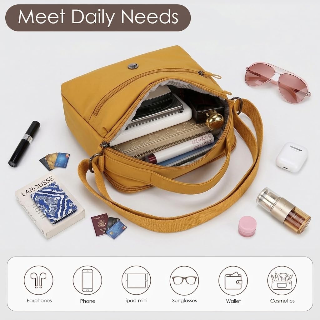 Crossbody Bags for Women, Small Cross Body Purse Nylon Shoulder Handbags Multi-Pocket Pocketbooks Everyday Purse B025