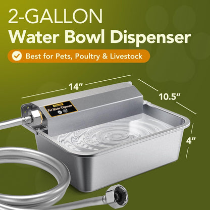 Automatic Water Dispenser for Dogs 2 Gallons, 304 Stainless Steel Dog Water Bowl Dispenser for Farm Chicken Pets Indoor&Outdoor Dog Waterer Feeder Fit 3/4'' GHT Faucet Auto Filling Wide Drinking Area