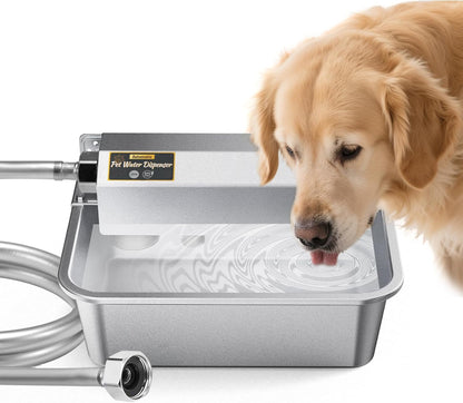 Automatic Water Dispenser for Dogs 2 Gallons, 304 Stainless Steel Dog Water Bowl Dispenser for Farm Chicken Pets Indoor&Outdoor Dog Waterer Feeder Fit 3/4'' GHT Faucet Auto Filling Wide Drinking Area