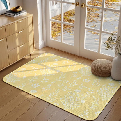 Indoor Door Mat 15.7x23.6 Inch, Light Yellow Botanical Non Slip Rugs Washable Low Pile, Spring Summer Chic Wildflowers Front Door Mat Entryway Rug with Rubber Backing