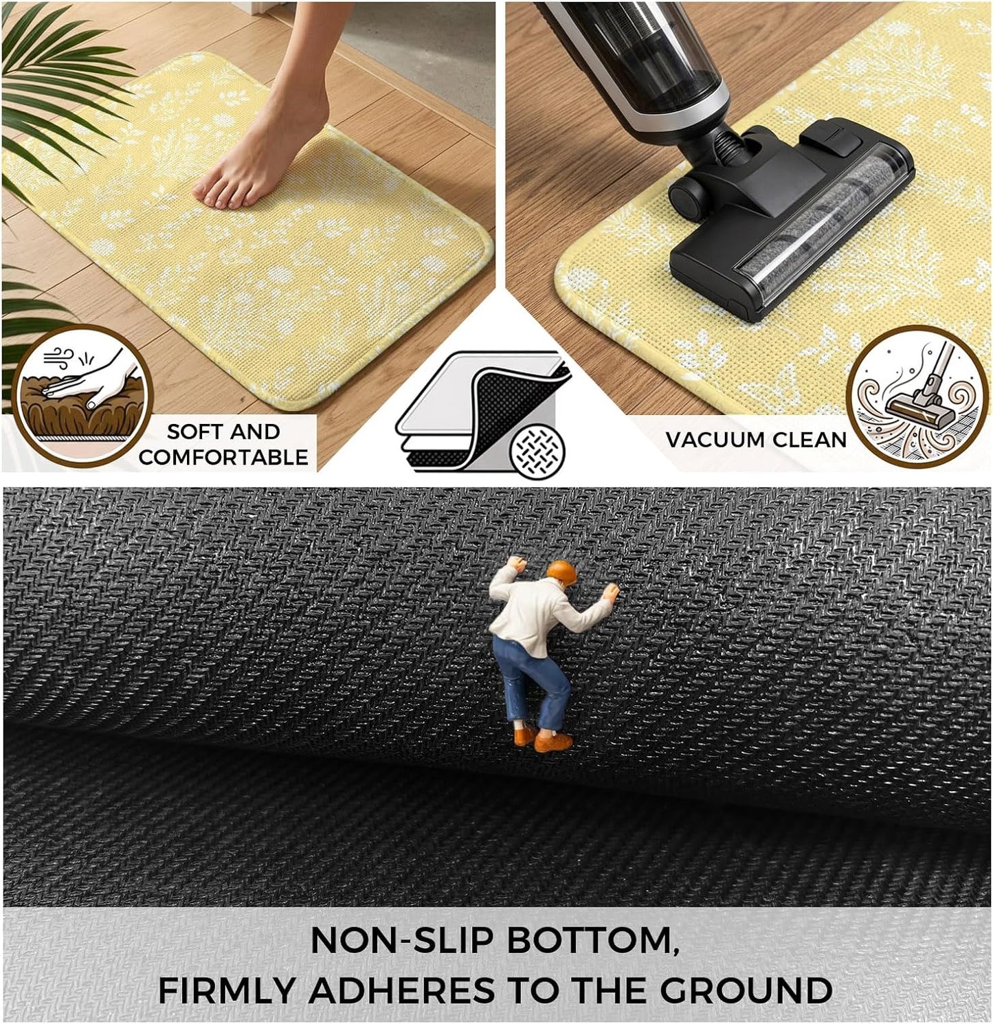 Indoor Door Mat 15.7x23.6 Inch, Light Yellow Botanical Non Slip Rugs Washable Low Pile, Spring Summer Chic Wildflowers Front Door Mat Entryway Rug with Rubber Backing