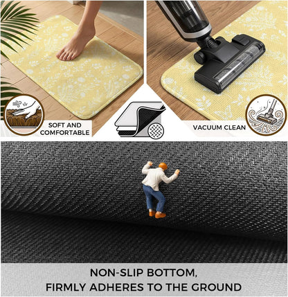 Indoor Door Mat 15.7x23.6 Inch, Light Yellow Botanical Non Slip Rugs Washable Low Pile, Spring Summer Chic Wildflowers Front Door Mat Entryway Rug with Rubber Backing