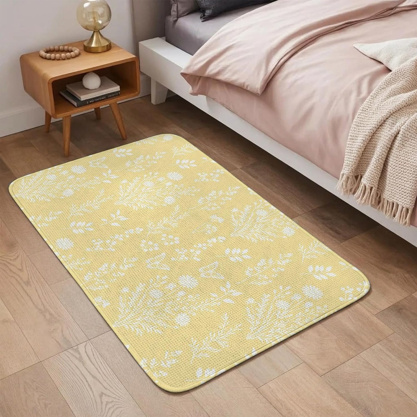 Indoor Door Mat 15.7x23.6 Inch, Light Yellow Botanical Non Slip Rugs Washable Low Pile, Spring Summer Chic Wildflowers Front Door Mat Entryway Rug with Rubber Backing