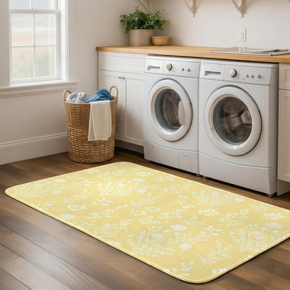Indoor Door Mat 15.7x23.6 Inch, Light Yellow Botanical Non Slip Rugs Washable Low Pile, Spring Summer Chic Wildflowers Front Door Mat Entryway Rug with Rubber Backing