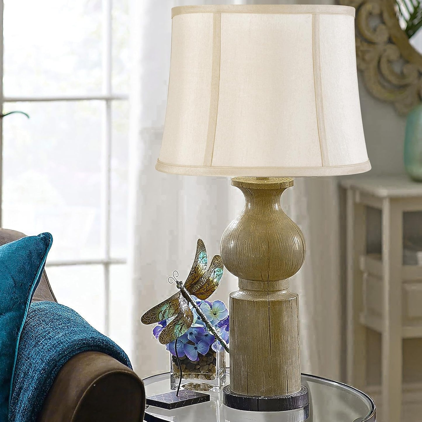 Medium Drum Lamp Shades Set of 2,12"x14"x10" Replac Lampshades Empire | 0.41" Spider Fitter,Yellowish Beige Polyester Lampshade for Table Lamps and Floor Lamp Decor Modern,Foldable Easy Assembly