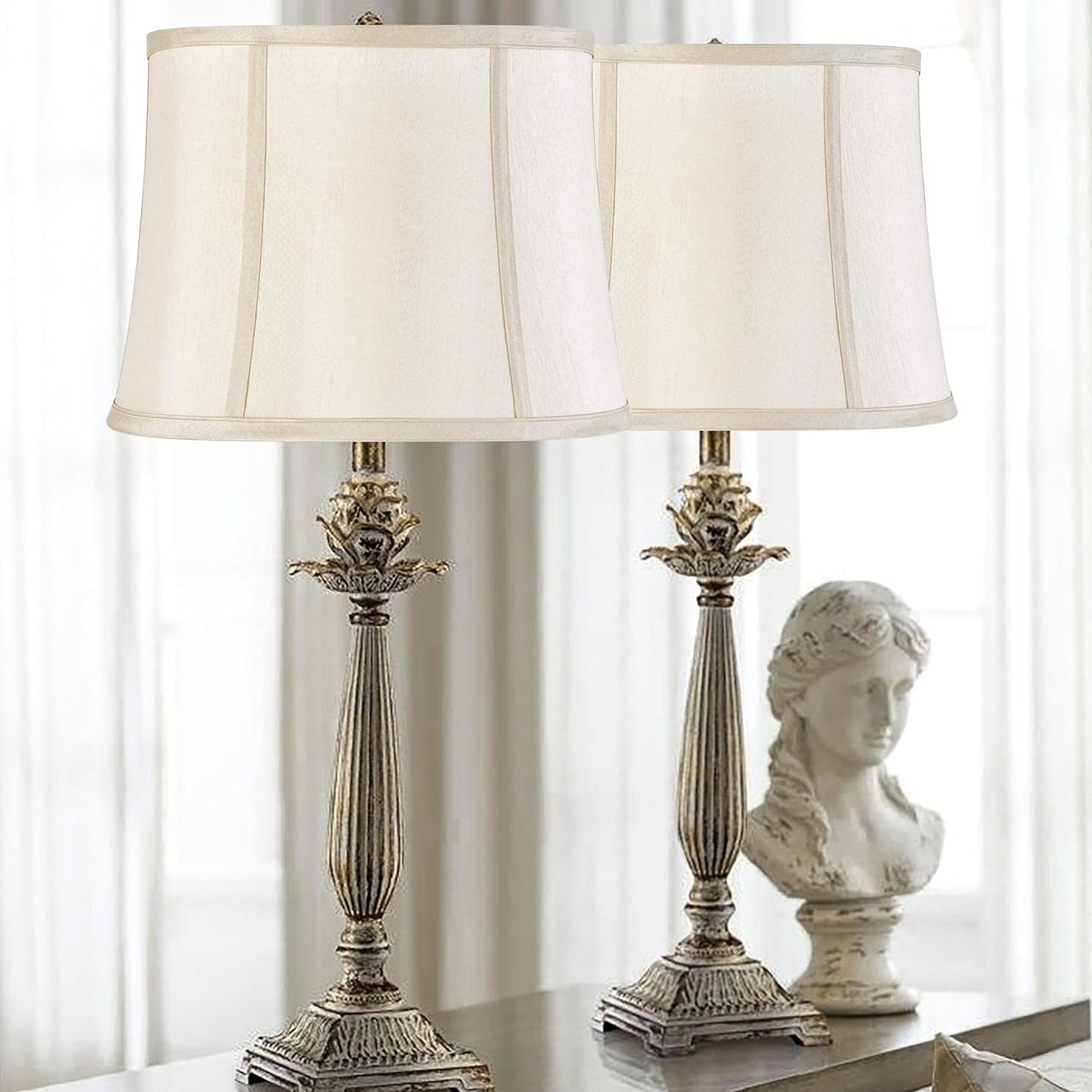 Medium Drum Lamp Shades Set of 2,12"x14"x10" Replac Lampshades Empire | 0.41" Spider Fitter,Yellowish Beige Polyester Lampshade for Table Lamps and Floor Lamp Decor Modern,Foldable Easy Assembly