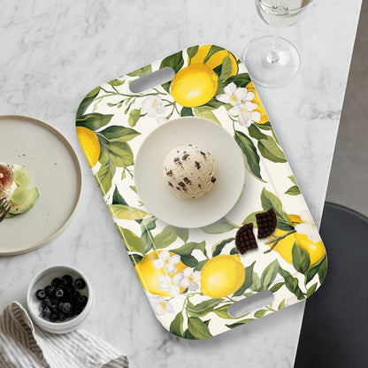 Serving Trays with Handles, 14.5 x 9.8 inch Rectangular Plastic Tray for Restaurant, Kitchen, Lemon and Leaves
