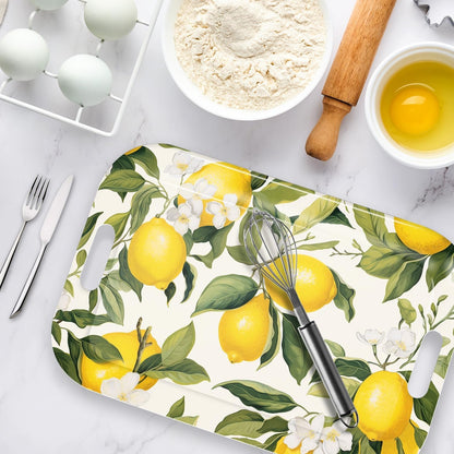 Serving Trays with Handles, 14.5 x 9.8 inch Rectangular Plastic Tray for Restaurant, Kitchen, Lemon and Leaves
