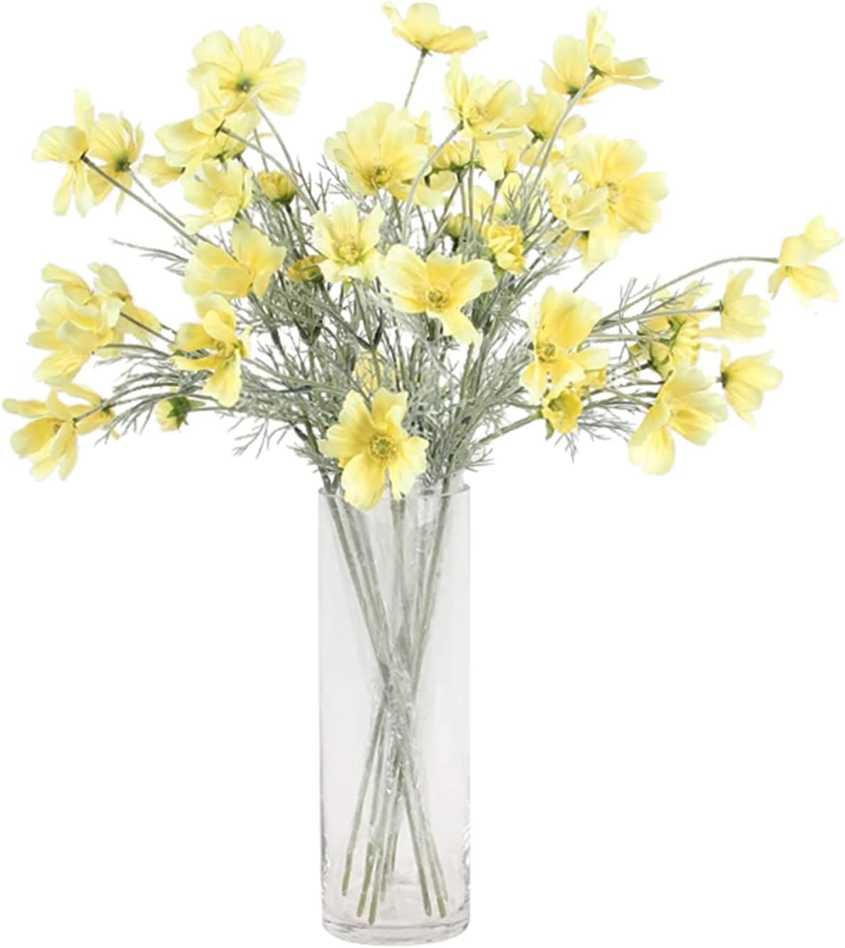 2 Pcs Artificial Fake Flowers Plants Cosmos Silk Flower Arrangements Wedding Bouquets Decorations Plastic Floral Table Centerpieces for Home Kitchen Garden Party Decor Approx 23.6'' High - Yellow