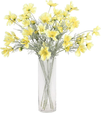 2 Pcs Artificial Fake Flowers Plants Cosmos Silk Flower Arrangements Wedding Bouquets Decorations Plastic Floral Table Centerpieces for Home Kitchen Garden Party Decor Approx 23.6'' High - Yellow