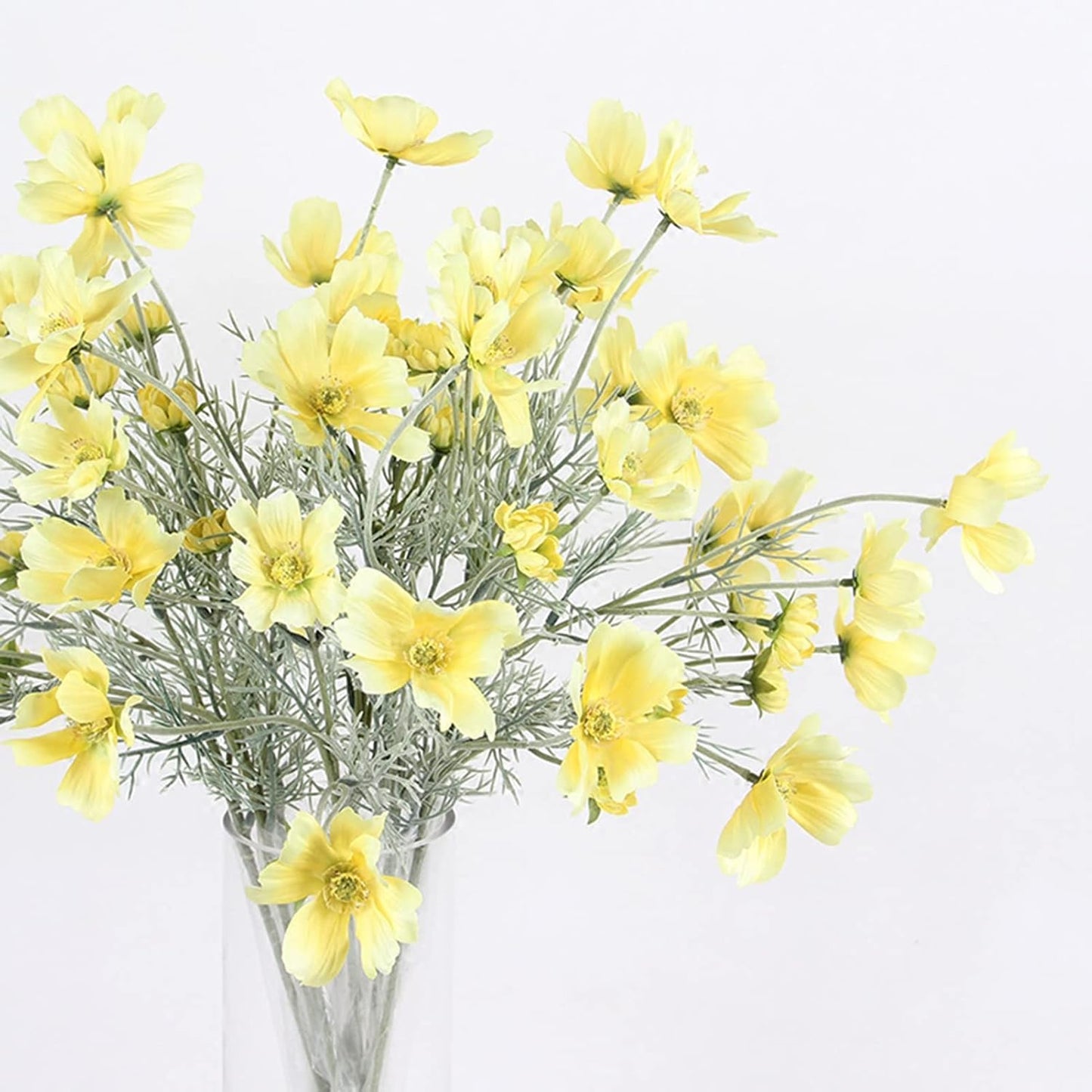 2 Pcs Artificial Fake Flowers Plants Cosmos Silk Flower Arrangements Wedding Bouquets Decorations Plastic Floral Table Centerpieces for Home Kitchen Garden Party Decor Approx 23.6'' High - Yellow