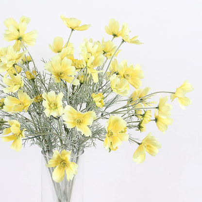 2 Pcs Artificial Fake Flowers Plants Cosmos Silk Flower Arrangements Wedding Bouquets Decorations Plastic Floral Table Centerpieces for Home Kitchen Garden Party Decor Approx 23.6'' High - Yellow