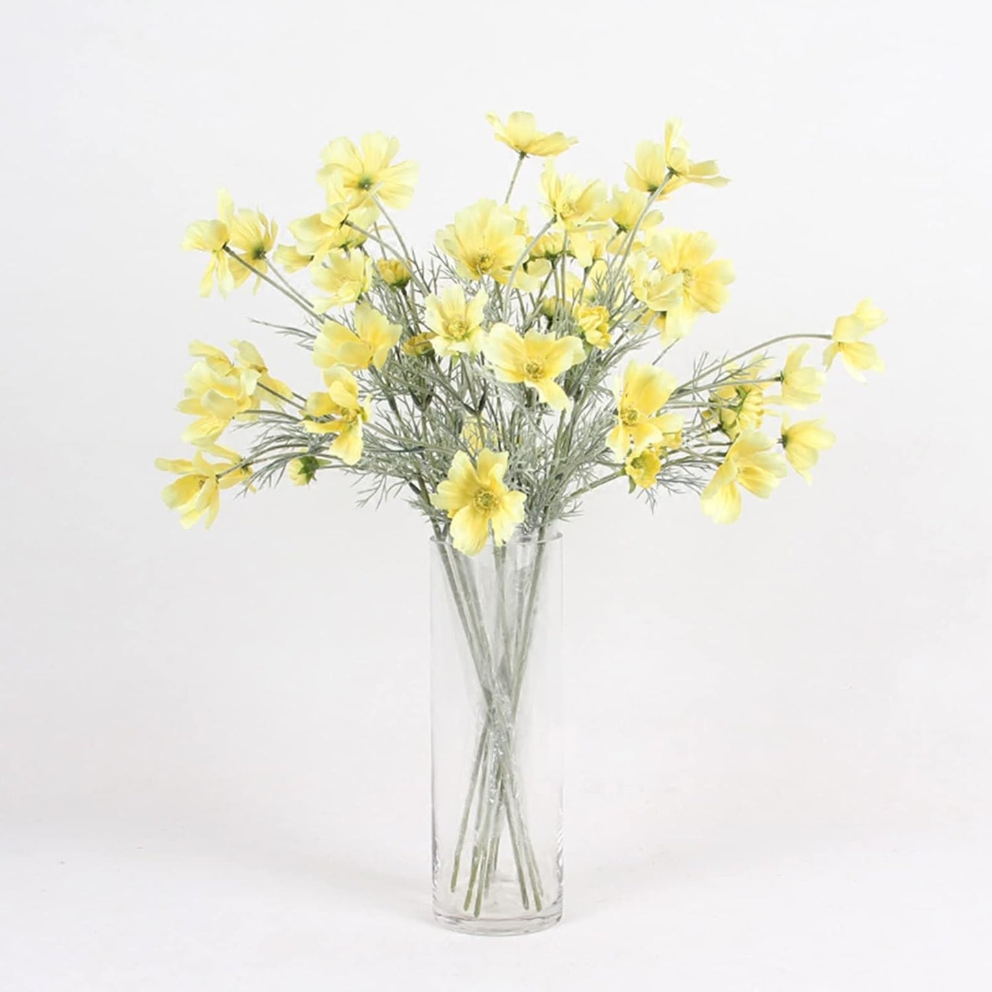 2 Pcs Artificial Fake Flowers Plants Cosmos Silk Flower Arrangements Wedding Bouquets Decorations Plastic Floral Table Centerpieces for Home Kitchen Garden Party Decor Approx 23.6'' High - Yellow