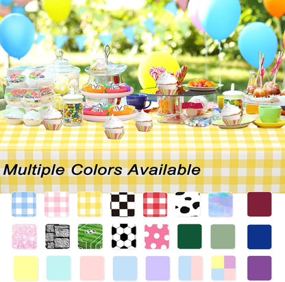 2 Pack Light Yellow Gingham Rectangular Plastic Tablecloths, Yellow and White Checkered Disposable Table Covers 54" x 108" for Birthday, Wedding, Bridal Shower, Outdoor Picnic Camping Parties