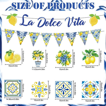 La Dolce Vita Party Decor Italian Lemon Bridal Shower Supplie 21PCS | La Dolce Vita Party 21pcs, Glitter Banners, Paper Fans Honeycomb, Italian Lemon Summer Theme, Bridal Bachelorette Decor