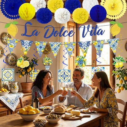 La Dolce Vita Party Decor Italian Lemon Bridal Shower Supplie 21PCS | La Dolce Vita Party 21pcs, Glitter Banners, Paper Fans Honeycomb, Italian Lemon Summer Theme, Bridal Bachelorette Decor
