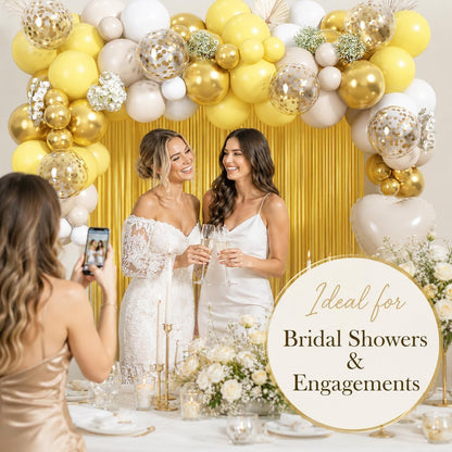 Yellow Balloon Arch Kit, 118 PCS Pastel Yellow White Gold Balloon Garland Kit with Fringe Curtain, Confetti Balloons and Heart Foil Balloons for Baby Shower Birthday Wedding Party Decorations