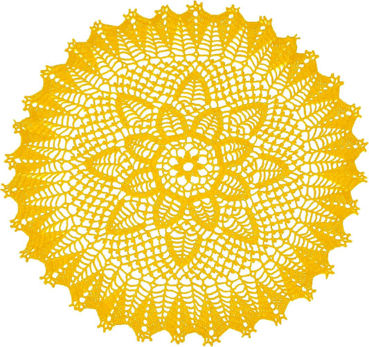 23 inches Handmade Crochet Bohemian Lotus Flower Lace Doilies Round Tablecloth Bedroom Dresser Table Placemat Yellow