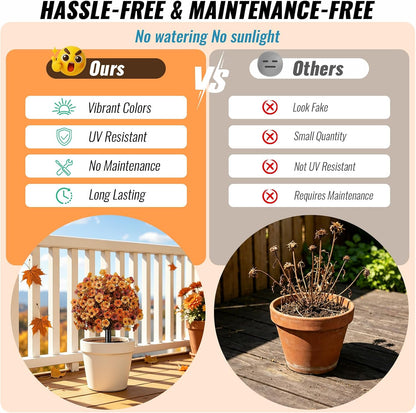 2Pcs 20" UV Resistant Artificial Fall Ball Flowers for Outdoors | Faux Topiary Bushes with Ground Spikes, Mixed Orange, Brown & Yellow Fall Tones,Indoor & Outdoor Placement,Fake Plants Porch