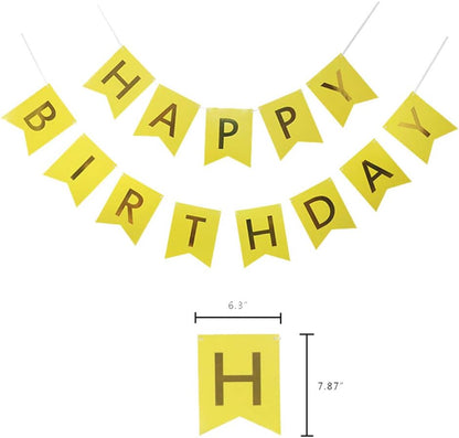 Yellow Birthday Party Decoration - 6 Hanging Fans & Birthday Banner & Decorative Circle Dot Garland & 12 Paper Tassels for Bday Party, Baby Shower, Wedding etc.