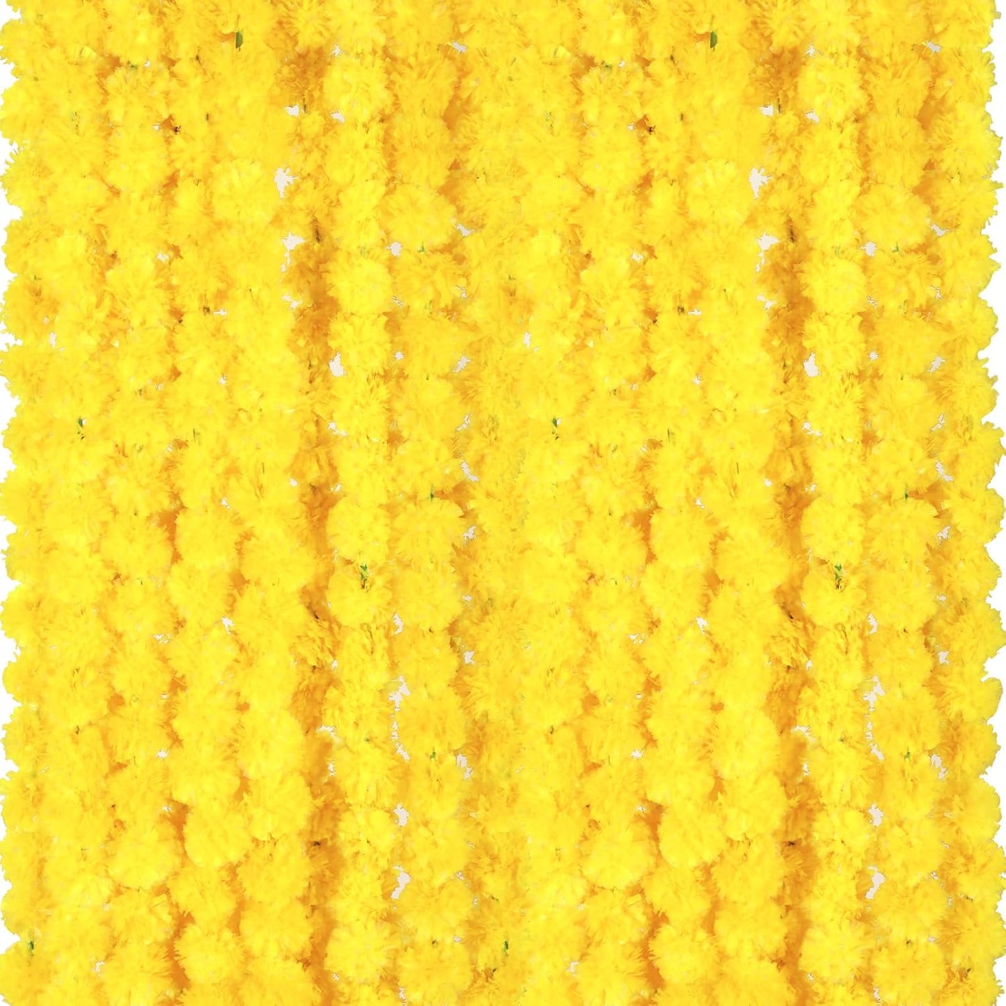 15 Pack Marigold Garland for Decoration 5 ft Long Strands Faux Artificial Marigold Flowers for Dia De Los Muertos Diwali Indian Wedding Party Decorations(Yellow)