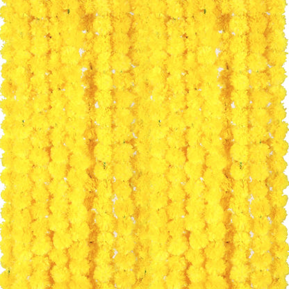 15 Pack Marigold Garland for Decoration 5 ft Long Strands Faux Artificial Marigold Flowers for Dia De Los Muertos Diwali Indian Wedding Party Decorations(Yellow)