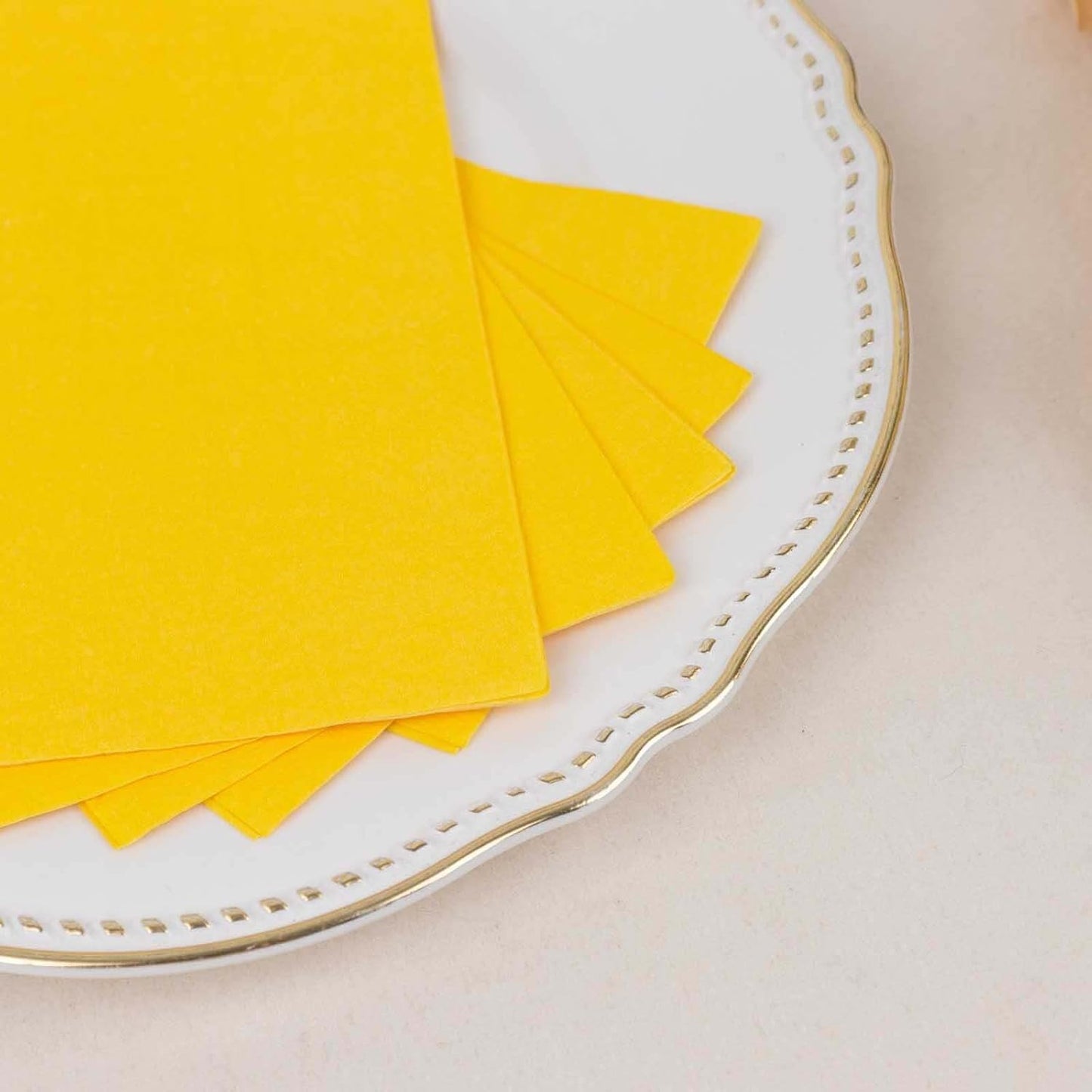 100 Count Yellow 2-Ply Dinner Napkins, Soft Paper Disposable Party Wedding Reception Cocktail Beverage Napkins 8" x 4"