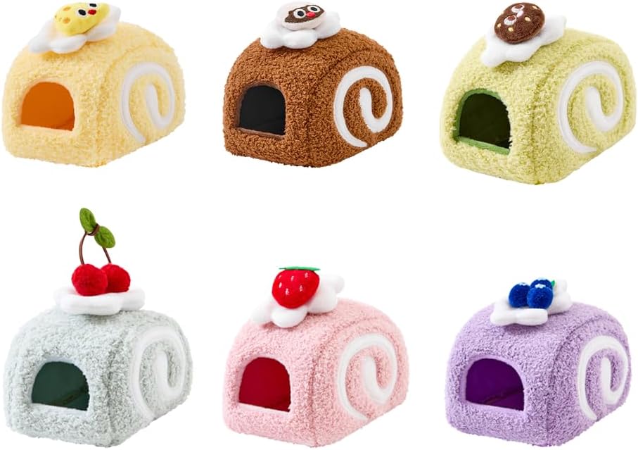 Swiss Roll Small Animal Beds, Cozy Cotton Nest for Hamsters, Mice, Chinchillas, Yellow & Multicolor, 4"D x 3"W x 3"H